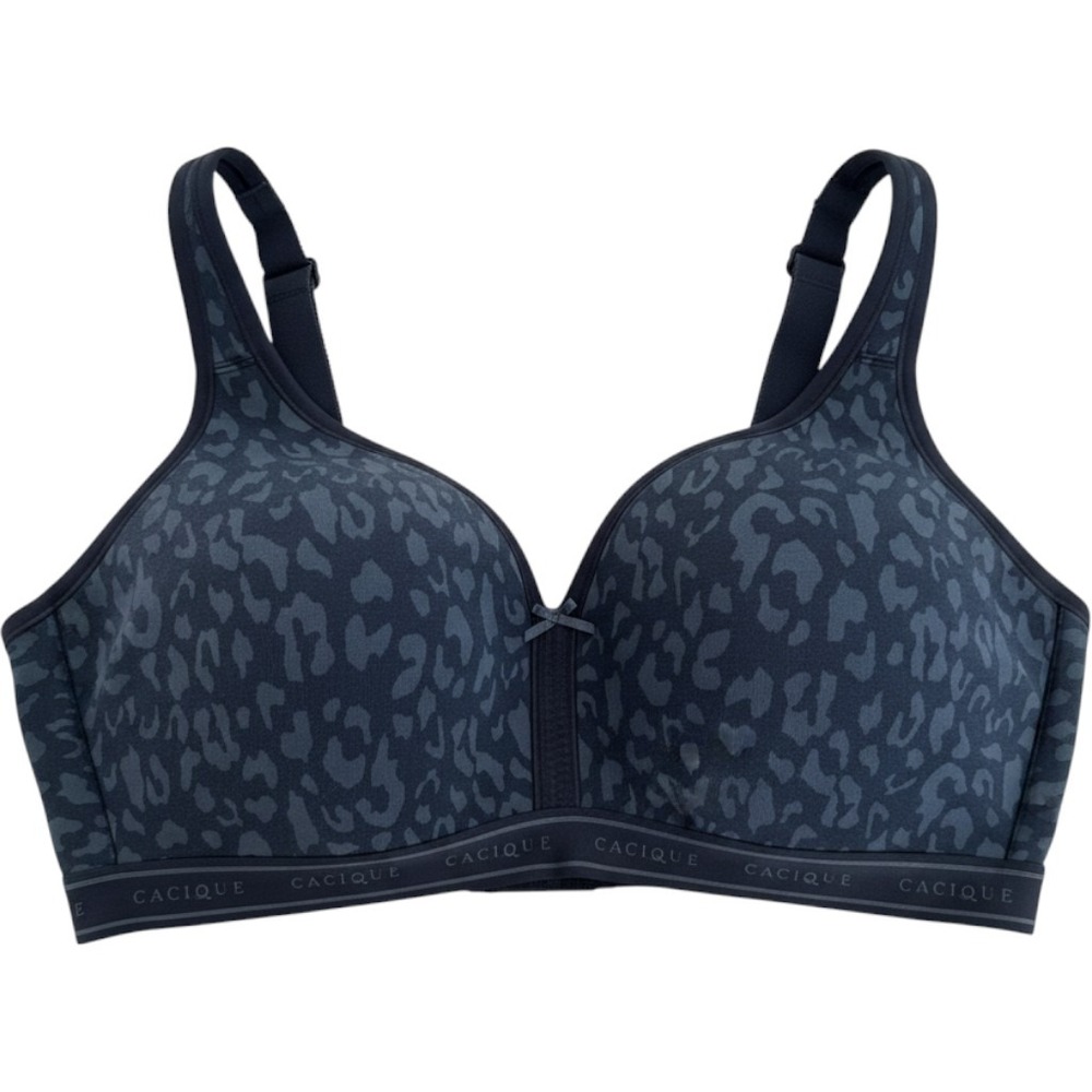 Cacique Lane Bryant 40DD Blue Leopard Lightly Lined Wireless Full Coverage Bra